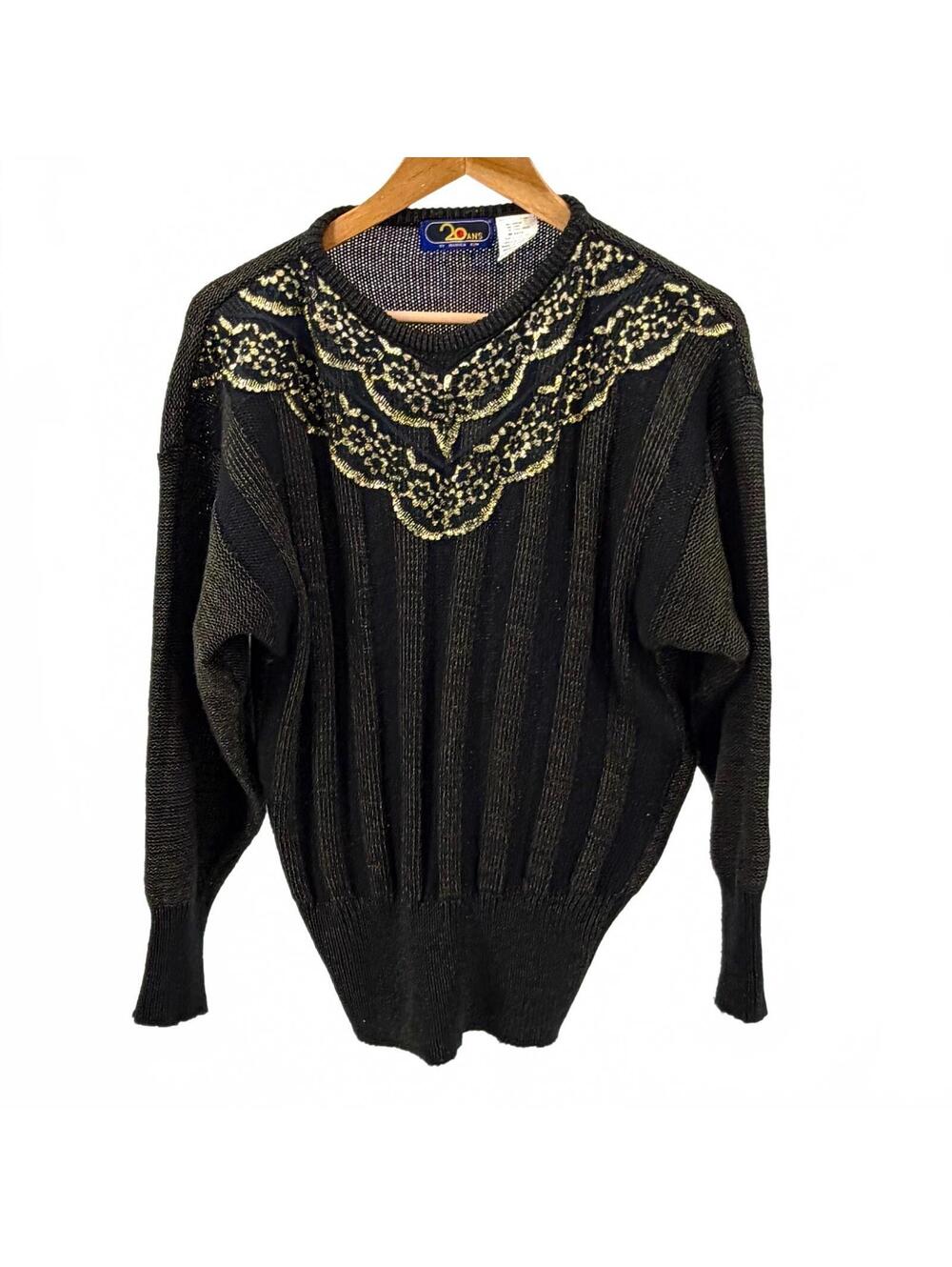 Vintage 80s 20 Ans Mariea Kim Black Gold Batwing Sweater